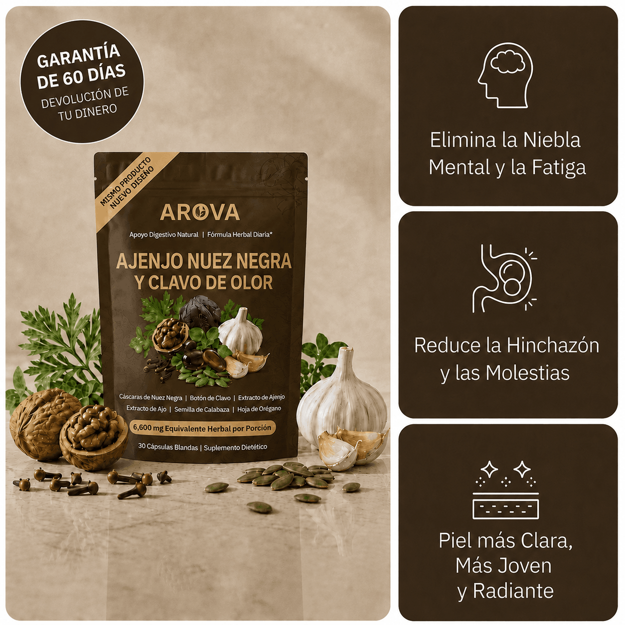 Arova - Cápsulas Blandas de Ajenjo, Nuez Negra Añejada y Clavo