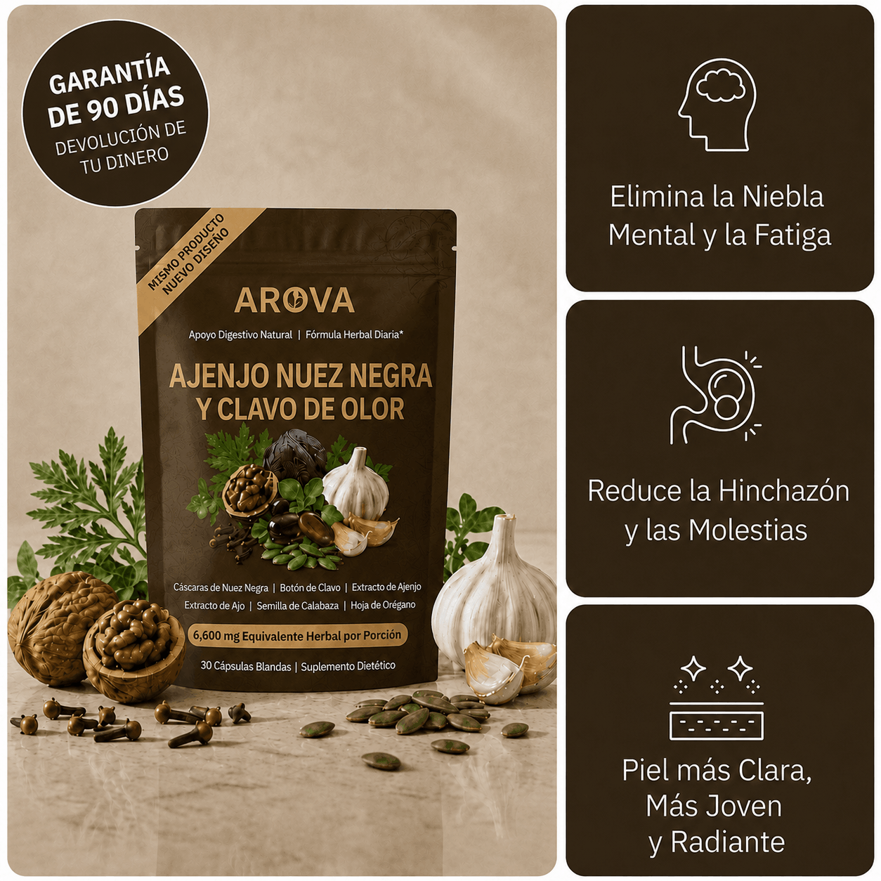 Softgels de ajenjo, nogal negro envejecido y clavo
