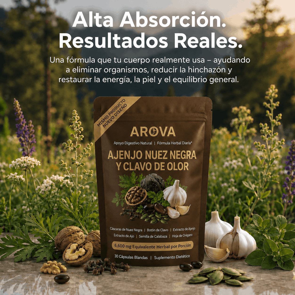 Cápsulas blandas de ajenjo, nogal negro añejo y clavo