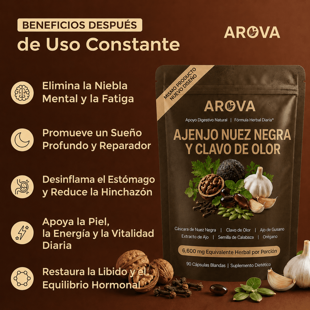 Cápsulas blandas de ajenjo, nogal negro añejo y clavo